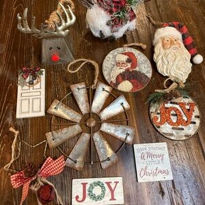 Christmas Ornaments Lot with Santa and Reindeer